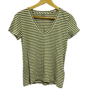 NWT Madewell V Neck Olive Stripes Tee Women Size XS